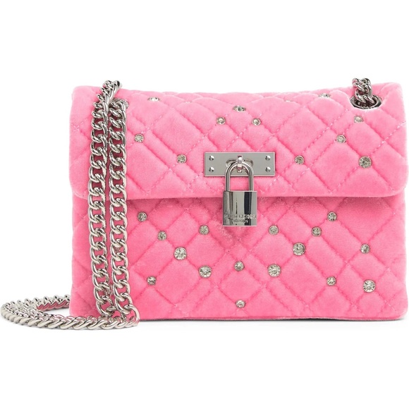 Kurt Geiger London Pink Velvet Stone Mini Crossbody Bag - Picture 2 of 9